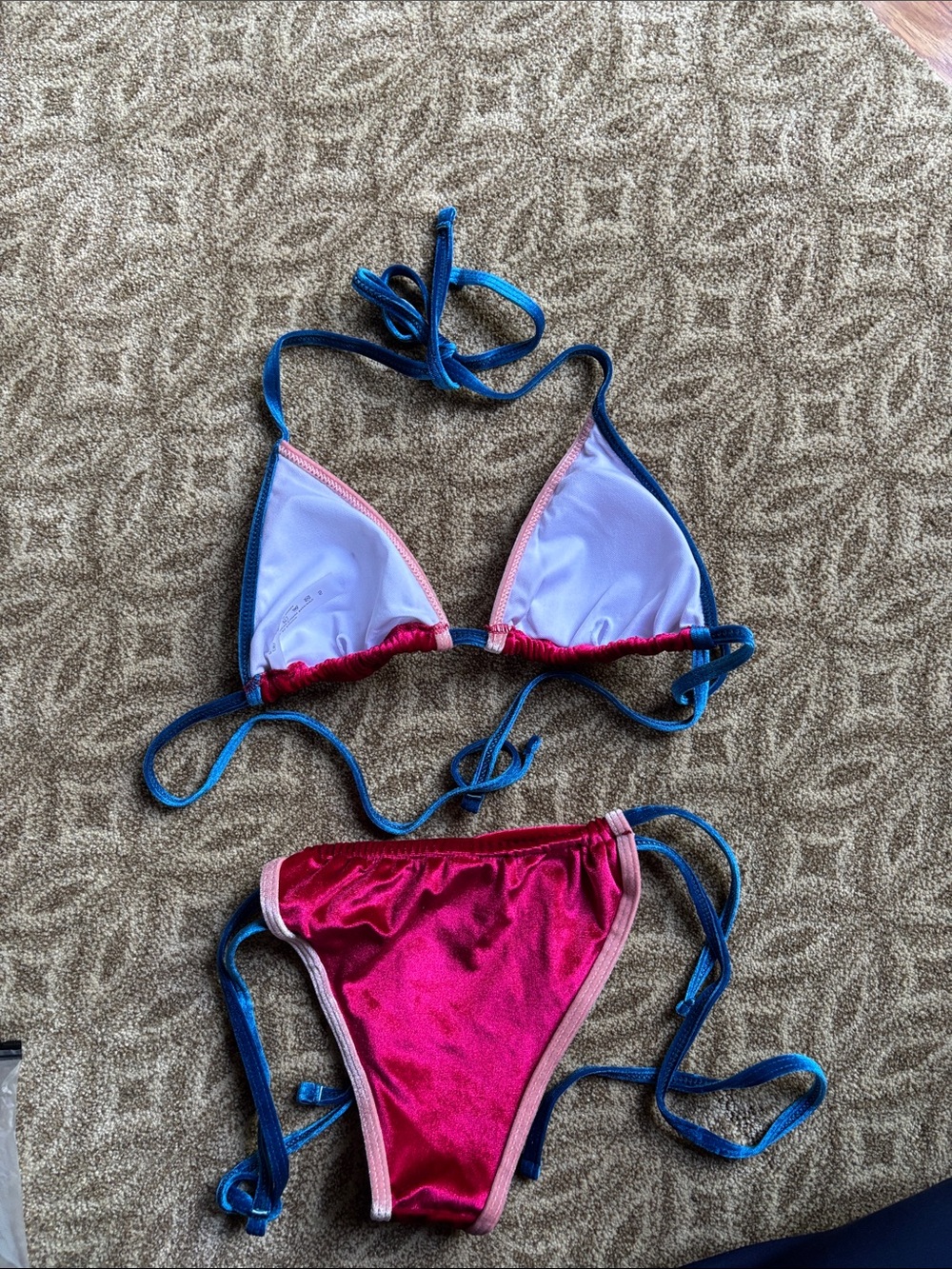 Red-pink & Blue String Bikini Set - Picture 3 of 3